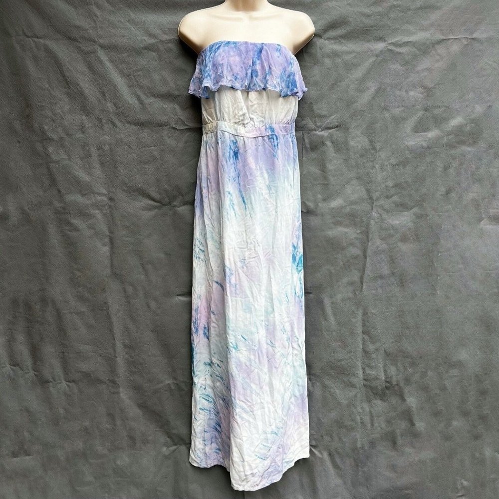 Gypsy 05 Purple Blue Silk Ruffle Strapless Tie Dye Maxi Dress Sz S Boho Western